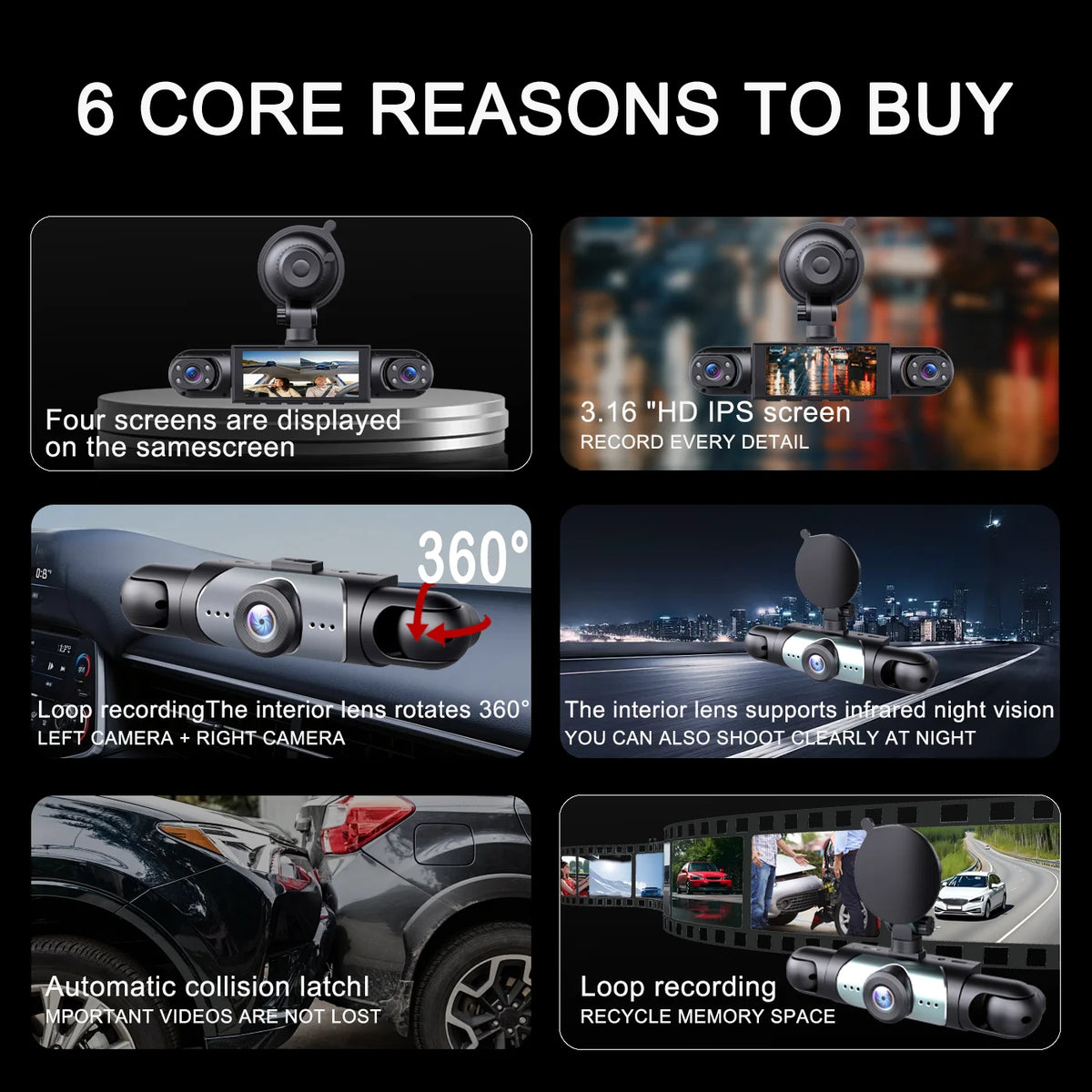 BCUOZ 4-Lens 1080p Dash Cam