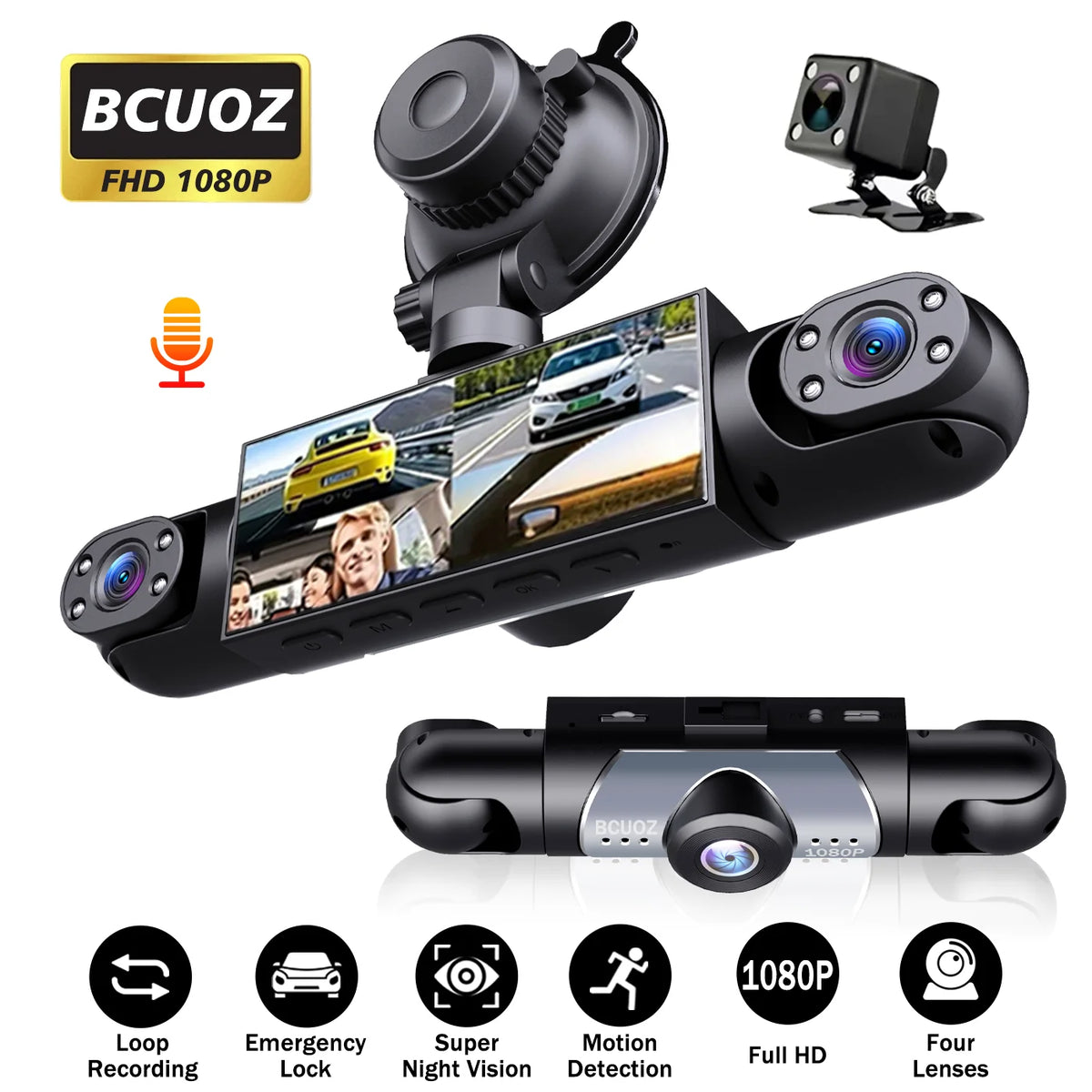 BCUOZ 4-Lens 1080p Dash Cam