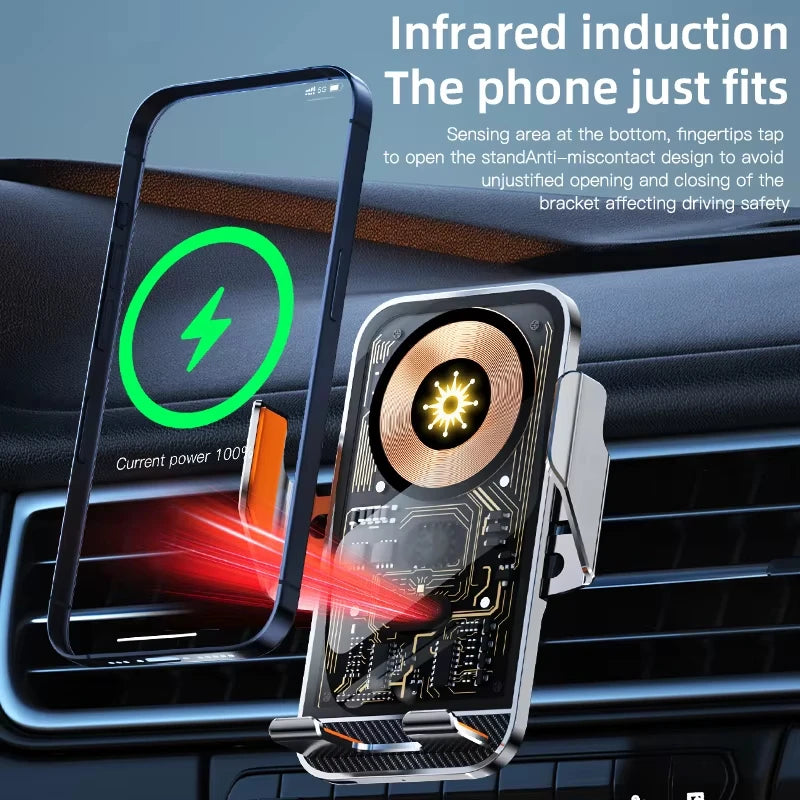 New Wireless Car Phone Holder with Charger 15W Wireless Phone Charging Mobile Holder for Car for Phone