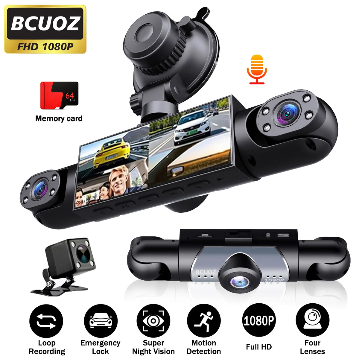 BCUOZ 4-Lens 1080p Dash Cam